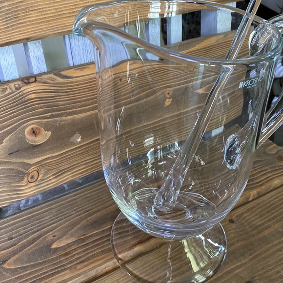 KROSNO Poland Beautiful Glass Drink Pedestal Pitcher with Glass Mixing Stirrer - Picture 3 of 16
